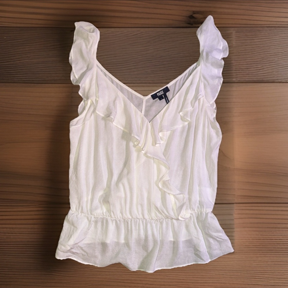 PAIGE Women’s Fenna Ruffle Top Ivory Light Weight Blouse Bohemian Summer Small - Picture 3 of 8
